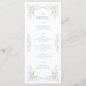 Antieke botanische blauwe bloemige bruiloftsborrel menu (Voorkant)