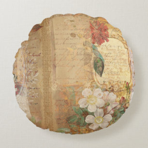 Antieke Botanische Bloem Illustratie Rond Kussen