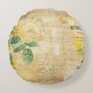 Antieke Botanische Bloem Illustratie Rond Kussen