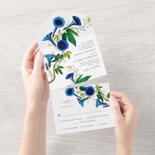 Antieke Botanische Bloemige All-in-One Trouw Uitno All In One Uitnodiging (Afscheurbaar)