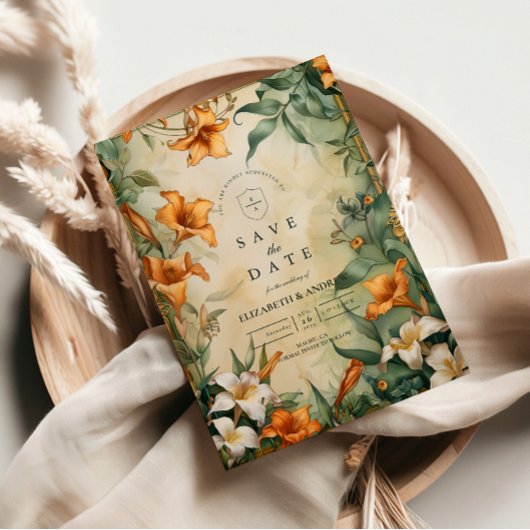 Antieke Botanische Bloemige Bruiloft Save The Date