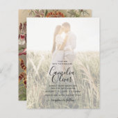 Antieke botanische bordeauxrode bloemen trouwkaart (Voorkant / Achterkant)