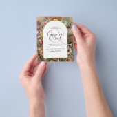 Antieke botanische bordeauxrode bloemen trouwkaart flyer (Hand)