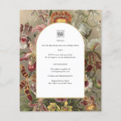 Antieke botanische bordeauxrode bloemen trouwkaart flyer (Achterkant)