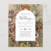 Antieke botanische bordeauxrode bloemen trouwuitno flyer (Voorkant)