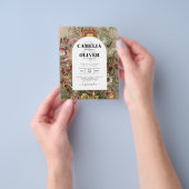 Antieke botanische bordeauxrode bloemen trouwuitno flyer (Hand)