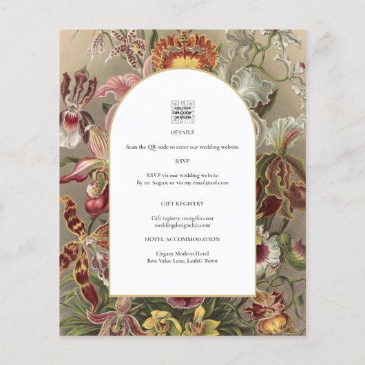 Antieke botanische bordeauxrode bloemen trouwuitno flyer (Achterkant)