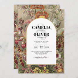 Antieke botanische bordeauxrode bloemen trouwuitno kaart