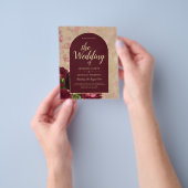 Antieke botanische dieprode rozen trouw gouden tek flyer (Hand)