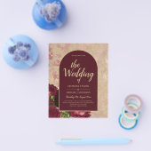 Antieke botanische dieprode rozen trouw gouden tek flyer (Enkel)