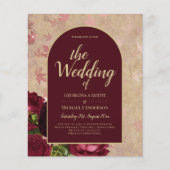 Antieke botanische dieprode rozen trouw gouden tek flyer (Voorkant)