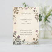 Antieke botanische distel Schotse save the date (Staand voorkant)