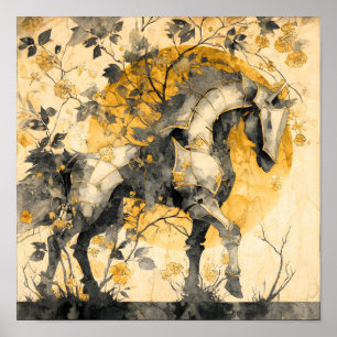 Antieke botanische geest Witte Paard Bloemranken Poster