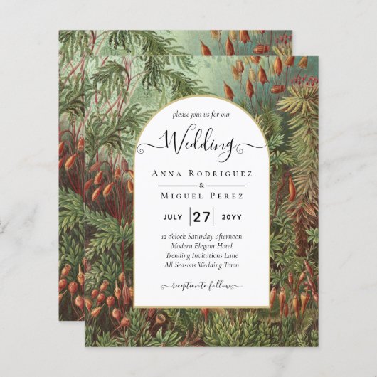 Antieke botanische groene terracotta trouwuitnodig (Voorkant / Achterkant)