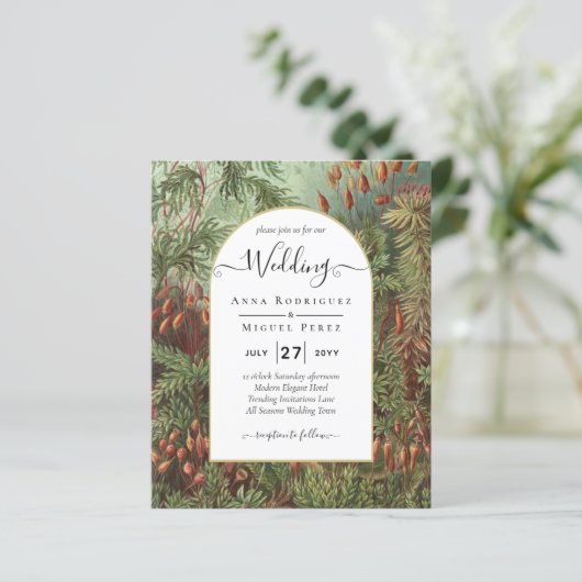 Antieke botanische groene terracotta trouwuitnodig (Staand voorkant)