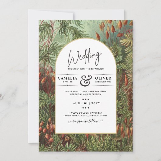 Antieke botanische groene terracotta trouwuitnodig kaart (Voorkant)