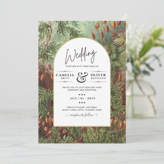 Antieke botanische groene terracotta trouwuitnodig kaart (Staand voorkant)