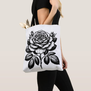 Antieke botanische illustratie van de zwarte roos tote bag