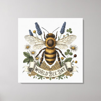 Antieke botanische illustratie voor Wereld Bijenda Canvas Afdruk
