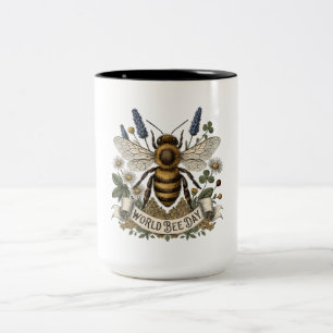 Antieke botanische illustratie voor Wereld Bijenda Tweekleurige Koffiemok