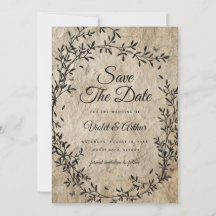 Antieke botanische krans trouwkaart Save The Date