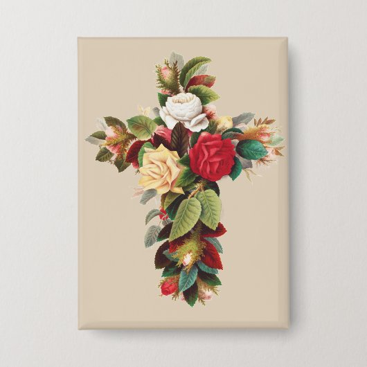 Antieke botanische kruis van rozen religieuze kuns button (Voorkant)