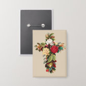 Antieke botanische kruis van rozen religieuze kuns button (Voorkant / Achterkant)