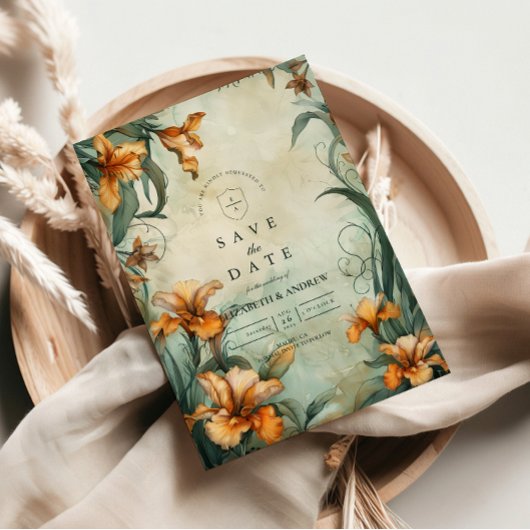 Antieke Botanische Lelie Bruiloft Save The Date