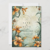 Antieke Botanische Lelie Bruiloft Save The Date (Voorkant)