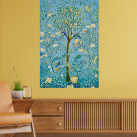 Antieke botanische levensboom met vogels