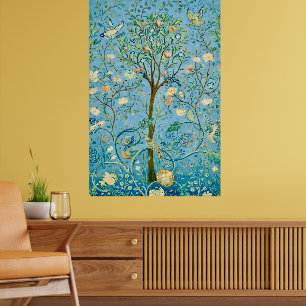 Antieke botanische levensboom met vogels poster