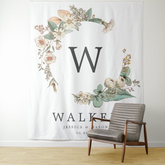 Antieke Botanische Monogram Achtergrond Foto Booth Wandkleed (In situ)