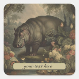 Antieke botanische nijlpaard, aanpasbaar vierkante sticker