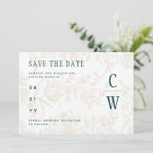 Antieke BOTANISCHE TEAL GOUDEN Huwelijk Save The Date (Staand voorkant)