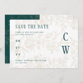 Antieke BOTANISCHE TEAL GOUDEN Huwelijk Save The Date (Voorkant / Achterkant)