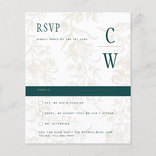 Antieke BOTANISCHE TEAL GOUDEN Huwelijksklokken (Voorkant)