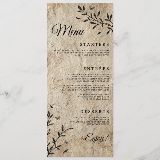 Antieke Botanische Trouwdinermenu Menu (Voorkant)