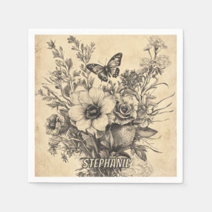 Antieke Botanische Vlinder Sepia Herbarium Servet