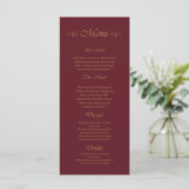 antieke Bourgondië & Crème Gouden Script Huwelijks Menu (Staand voorkant)