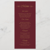antieke Bourgondië & Crème Gouden Script Huwelijks Menu (Voorkant)