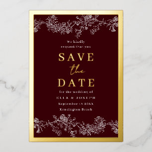 Antieke Bourgondië Goud Witte Trouw Save The Date Folie Uitnodiging
