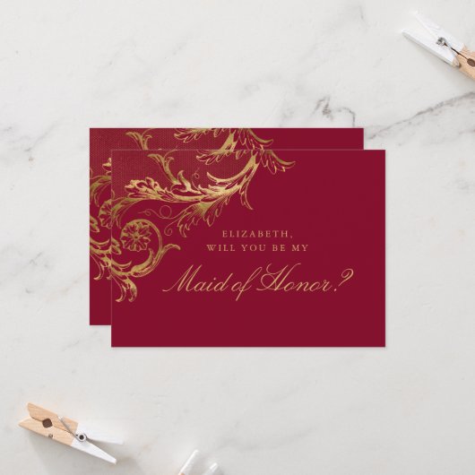 Antieke Bourgondië Gouden Bloemendamask Bruidsmeis Kaart (Voorkant / Achterkant in situ)