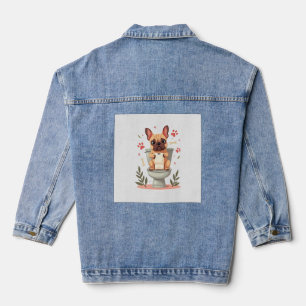 Antieke boze Franse Bulldog met toiletpapier Denim Jacket