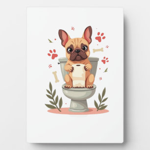 Antieke boze Franse Bulldog met toiletpapier  Fotoplaat