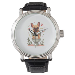 Antieke boze Franse Bulldog met toiletpapier Horloge
