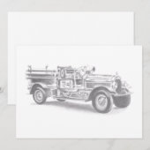 antieke brandweerwagen potloodschets brandweerman aankondiging (Voorkant / Achterkant)