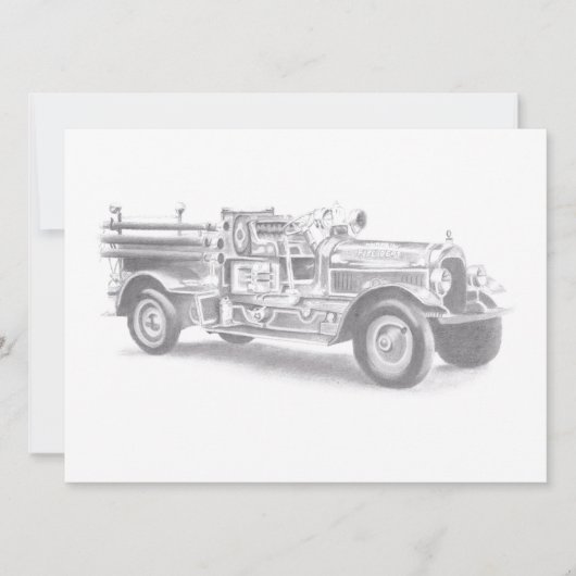 antieke brandweerwagen potloodschets brandweerman aankondiging (Voorkant)