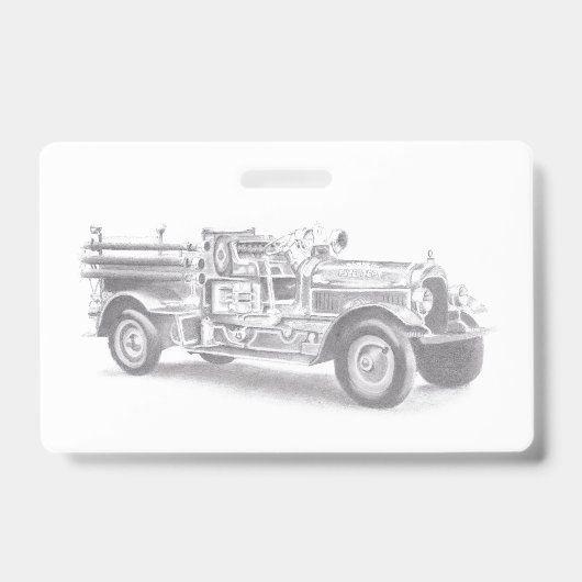 antieke brandweerwagen potloodschets brandweerman badge (Voorzijde)