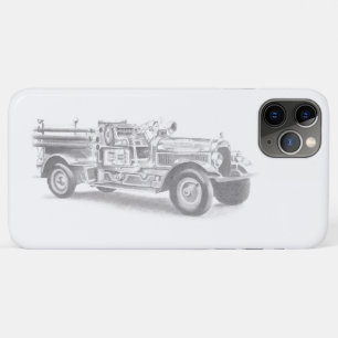antieke brandweerwagen potloodschets brandweerman Case-Mate iPhone case
