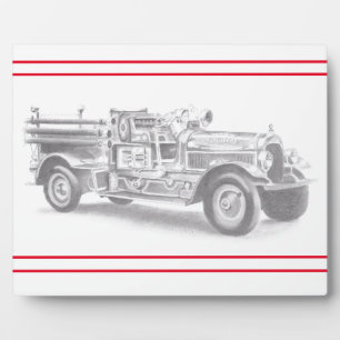 antieke brandweerwagen potloodschets brandweerman fotoplaat